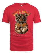Cute Tiger Cub Mom Warning Graphic T-Shirt Tee - red t-shirt on white background