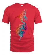 Vibrant Koi Fish Art Graphic Spirit Flow T-Shirt - red t-shirt on white background