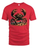 Ferocious Monster Crab Graphic Battle Scene T-Shirt - red t-shirt on white background