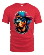 Hip Hop Dog Neon Style Cool Graphic Streetwear Tee - red t-shirt on white background
