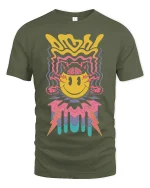 Psychedelic Smiley Brain Burst Trippy Art T-Shirt - military green t-shirt on white background