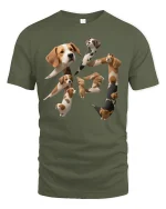 Cute Puppy Character Art Funny Dog Shape Graphic Tee - military green t-shirt on white background