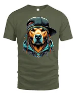 Hip Hop Dog Braids Cool Urban Style Graphic T-Shirt - military green t-shirt on white background