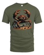 Ferocious Monster Crab Graphic Battle Scene T-Shirt - military green t-shirt on white background