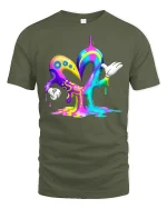Dripping Color Heart Cartoon Style Vibrant Art T-Shirt - military green t-shirt on white background