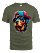 Hip Hop Dog Neon Style Cool Graphic Streetwear Tee - military green t-shirt on white background