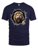 3D Roaring Lion Breakthrough Wild Graphic T-Shirt - navy t-shirt on white background