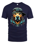 Hip Hop Dog Braids Cool Urban Style Graphic T-Shirt - navy t-shirt on white background