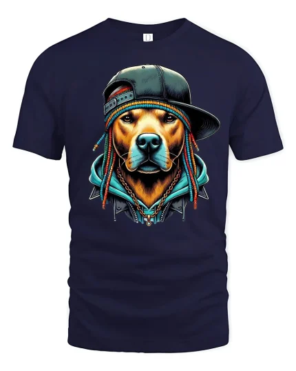Hip Hop Dog Braids Cool Urban Style Graphic T-Shirt - navy t-shirt on white background