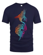 Vibrant Koi Fish Art Graphic Spirit Flow T-Shirt - navy t-shirt on white background