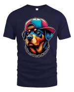 Hip Hop Dog Neon Style Cool Graphic Streetwear Tee - navy t-shirt on white background