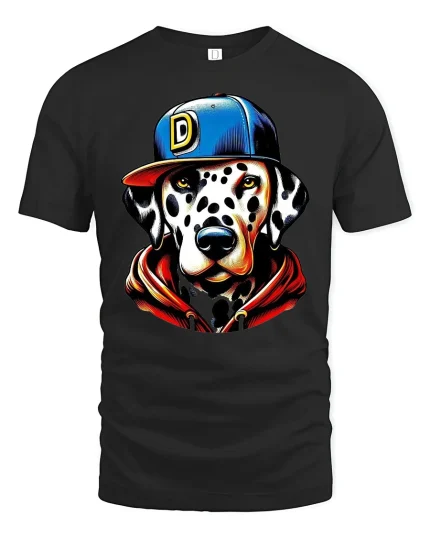 Streetwear Dalmatian Dog Graphic Tee for Urban Style Lovers - black t-shirt on white background