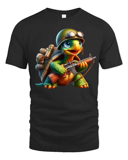 Battle-Ready Turtle Warrior Adventure Graphic T-Shirt for Fun Style - black t-shirt on white background