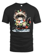 Adorable Christmas Lights Cat Tee for Holiday Cheer Lovers - black t-shirt on white background