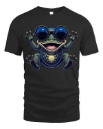 Funny Retro Frog Tee with Big Sunglasses Cute Amphibian Vibes - black t-shirt on white background