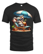 Chill Beach Koala Vacation Vibes Summer Relaxation Tee - black t-shirt on white background