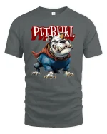 Fierce Pitbull Warrior Graphic Tee for Dog Lovers and Street Style Fans - gray t-shirt on white background