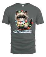 Adorable Christmas Lights Cat Tee for Holiday Cheer Lovers - gray t-shirt on white background