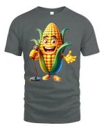 Funny Singing Corn Character Tee with Microphone Comedy Style - gray t-shirt on white background
