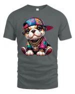 Hip Hop Puppy Swag Tee with Colorful Streetwear Graphic Art - gray t-shirt on white background
