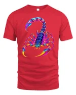 Psychedelic Neon Scorpion Art Tee for Bold Streetwear Style Lovers - red t-shirt on white background