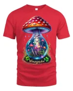 Mystical Galaxy Mushroom Terrarium Fantasy Art Tee Shirt - red t-shirt on white background