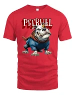 Fierce Pitbull Warrior Graphic Tee for Dog Lovers and Street Style Fans - red t-shirt on white background