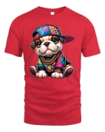 Hip Hop Puppy Swag Tee with Colorful Streetwear Graphic Art - red t-shirt on white background