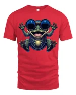 Funny Retro Frog Tee with Big Sunglasses Cute Amphibian Vibes - red t-shirt on white background