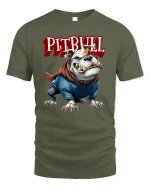 Fierce Pitbull Warrior Graphic Tee for Dog Lovers and Street Style Fans - military green t-shirt on white background