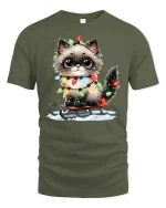 Adorable Christmas Lights Cat Tee for Holiday Cheer Lovers - military green t-shirt on white background