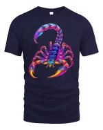 Psychedelic Neon Scorpion Art Tee for Bold Streetwear Style Lovers - navy t-shirt on white background
