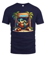 Hello Summer Tropical Turtle Hammock Relaxation Graphic Tee - navy t-shirt on white background