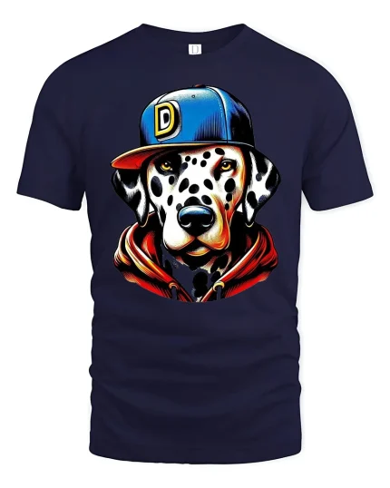 Streetwear Dalmatian Dog Graphic Tee for Urban Style Lovers - navy t-shirt on white background
