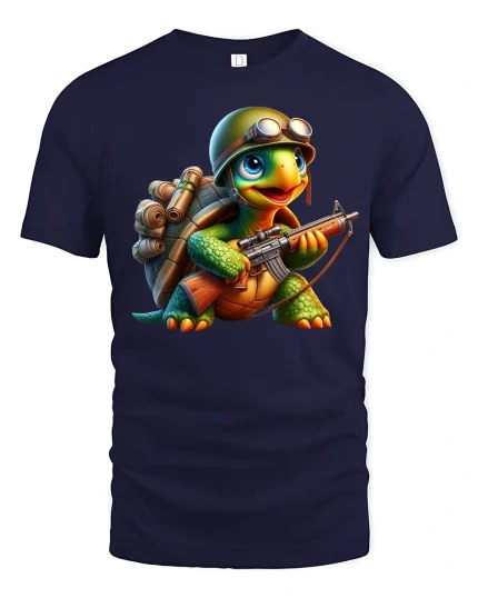 Battle-Ready Turtle Warrior Adventure Graphic T-Shirt for Fun Style - navy t-shirt on white background
