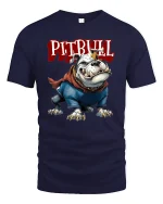 Fierce Pitbull Warrior Graphic Tee for Dog Lovers and Street Style Fans - navy t-shirt on white background