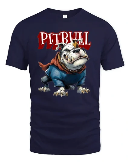 Fierce Pitbull Warrior Graphic Tee for Dog Lovers and Street Style Fans - navy t-shirt on white background