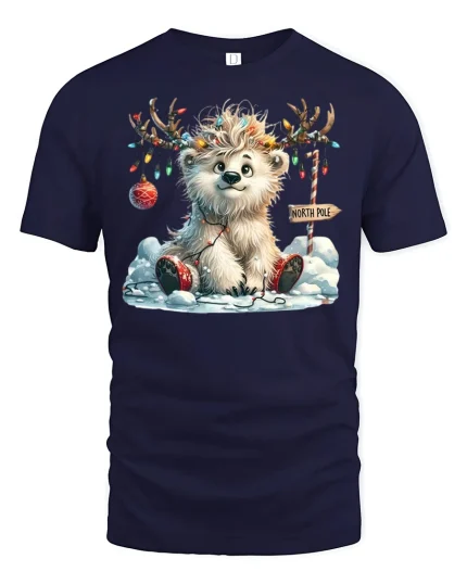 Cute North Pole Holiday Creature Lights Tee for Christmas Lovers - navy t-shirt on white background