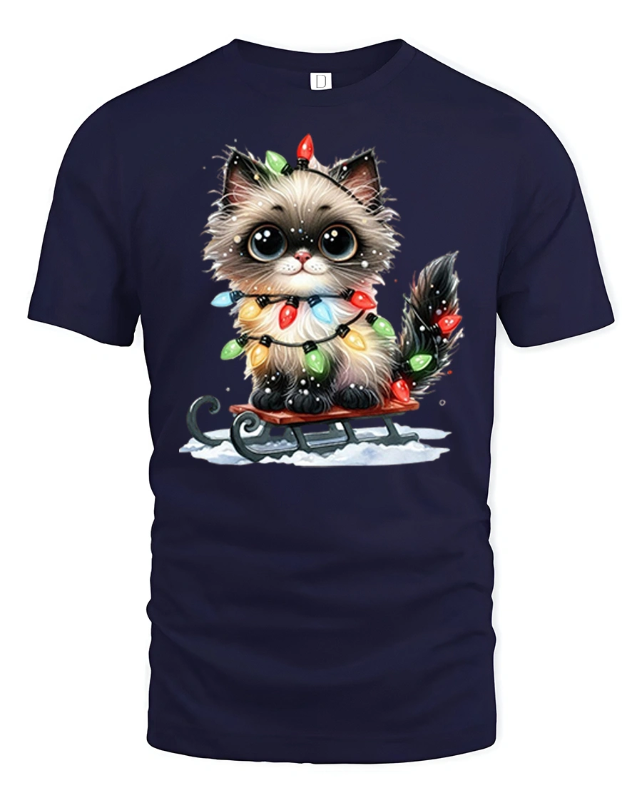 Adorable Christmas Lights Cat Tee for Holiday Cheer Lovers - 1 Adorable Christmas Lights Cat Tee for Holiday Cheer Lovers - navy t-shirt on white background