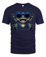Funny Retro Frog Tee with Big Sunglasses Cute Amphibian Vibes - navy t-shirt on white background