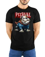 Fierce Pitbull Warrior Graphic Tee for Dog Lovers and Street Style Fans - model wearing black tee with hands behind back