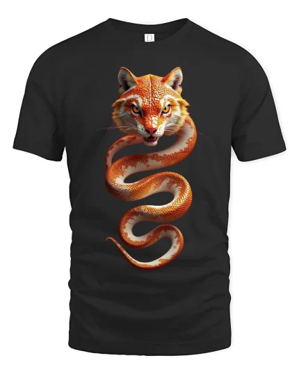 Tiger Serpent Hybrid Art Tee - Fierce Wild Animal Graphic Tshirt - black t-shirt on white background