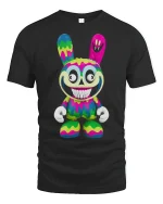 Psycho Drip Bunny Art Tee - Colorful Creepy Cute Graphic Tshirt - black t-shirt on white background