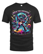 Rock the Universe Astronaut Guitar Tee - Epic Space Graphic Tshirt - black t-shirt on white background