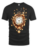 Golden Steampunk Pocket Watch Tee - Elegant Vintage Graphic Tshirt - black t-shirt on white background