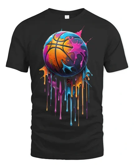 Color Splash Basketball Drip Art Tee for Hoopers - black t-shirt on white background