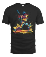 Color Splash Baseball Hitter Art Tee - Bold Athletic Graphic Tshirt - black t-shirt on white background