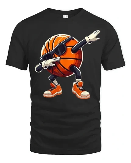Funny Dabbing Basketball Character Tee - Cool Hoops Graphic Tshirt - black t-shirt on white background