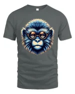 Geeky Blue Monkey Art Tee with Retro Glasses - gray t-shirt on white background