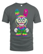 Psycho Drip Bunny Art Tee - Colorful Creepy Cute Graphic Tshirt - gray t-shirt on white background